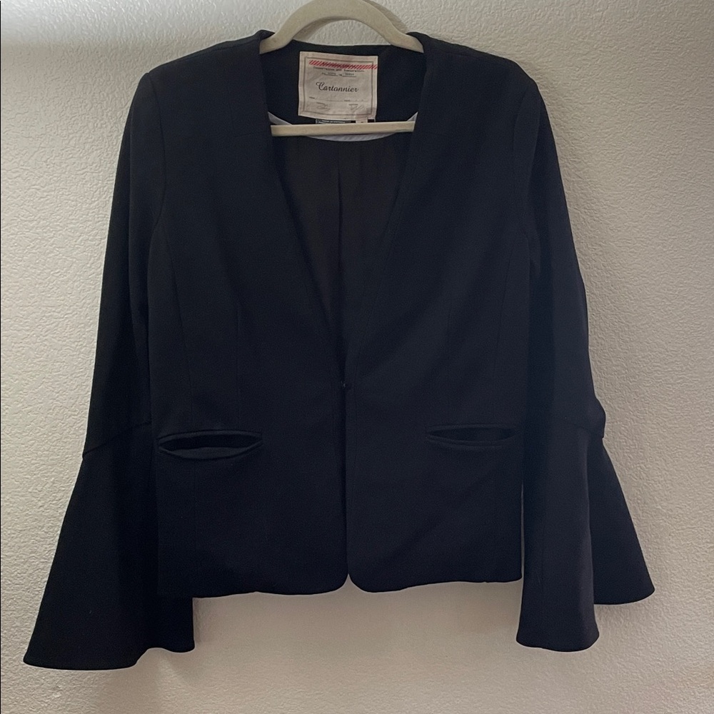 Cartonier Anthropologie Black Blazer bell sleeves office feminine career M